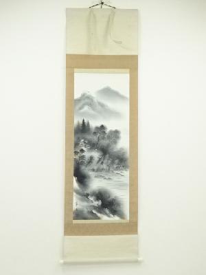 常山筆　水墨山水　肉筆絹本掛軸